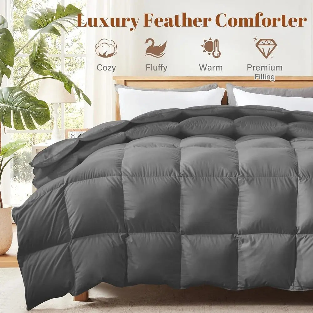 Feather Down Fiber Comforter Duvet Insert 100 Percent Cotton Winter