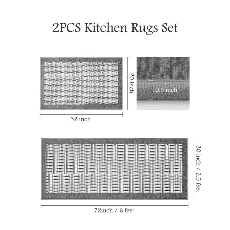 Non Slip Kitchen Rug Sets of 2 Runner Mats Absorbent and Washable
