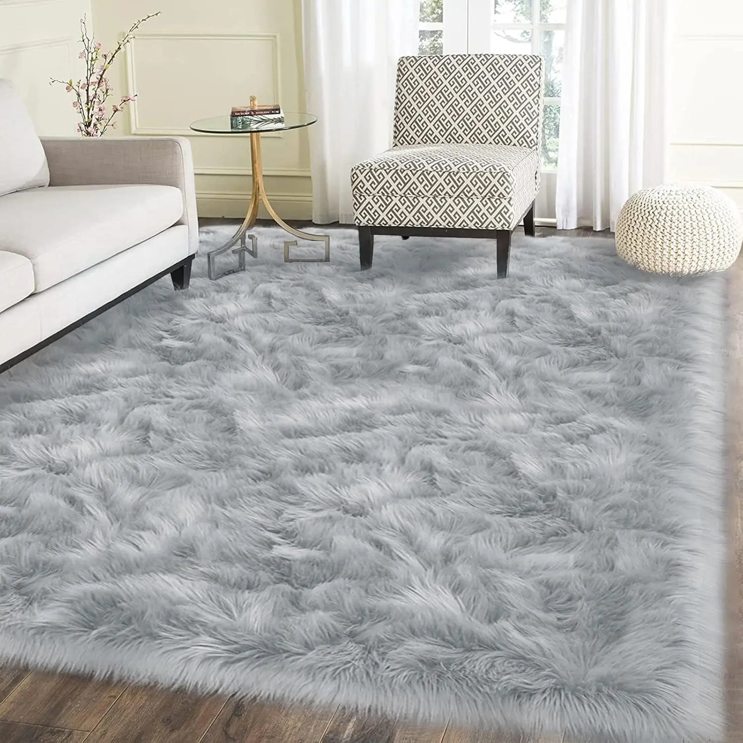 Faux Fur Non Slip Thick Fluffy Rectangular Area Rug For Living Room Polyester