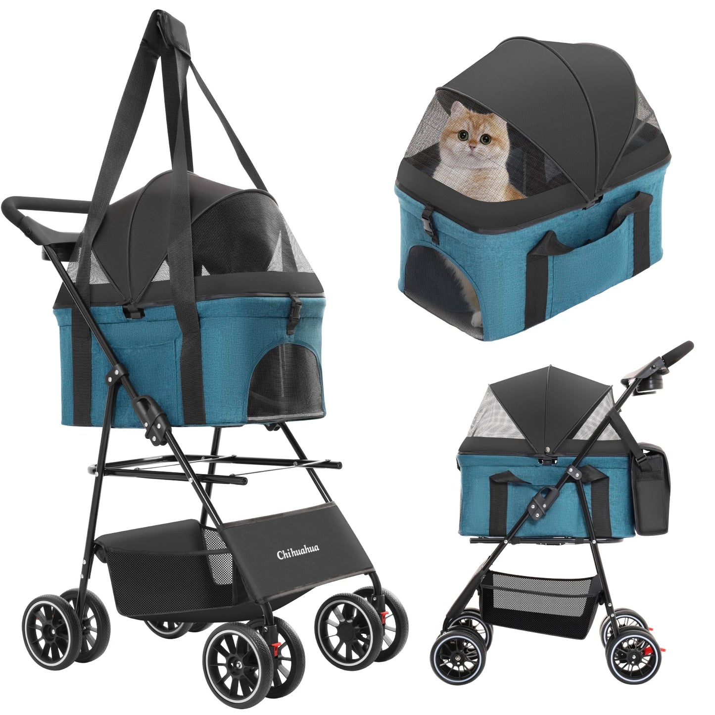 CHIHUAHUA 3 In 1 Pet Stroller For Dogs And Cats Lightweight Foldable Detachable