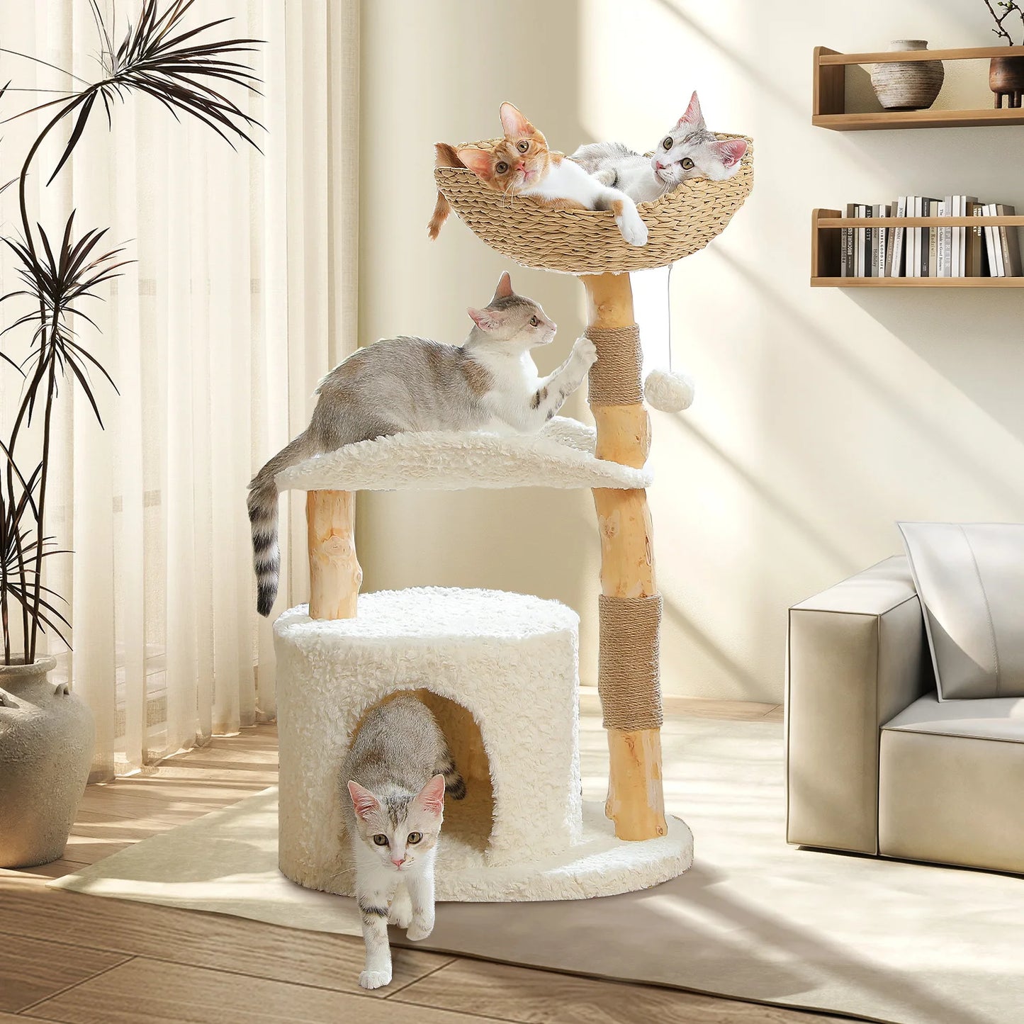 PEQULTICN Solid Wood Cat Tree Five Tier Modern Cat Tower