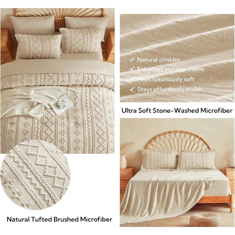 Tufted Boho Comforter Set Bed In A Bag 7 Piece Polyester Cotton