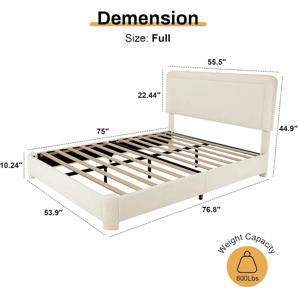 Adjustable Boucle Upholstered Bed Frame With Headboard