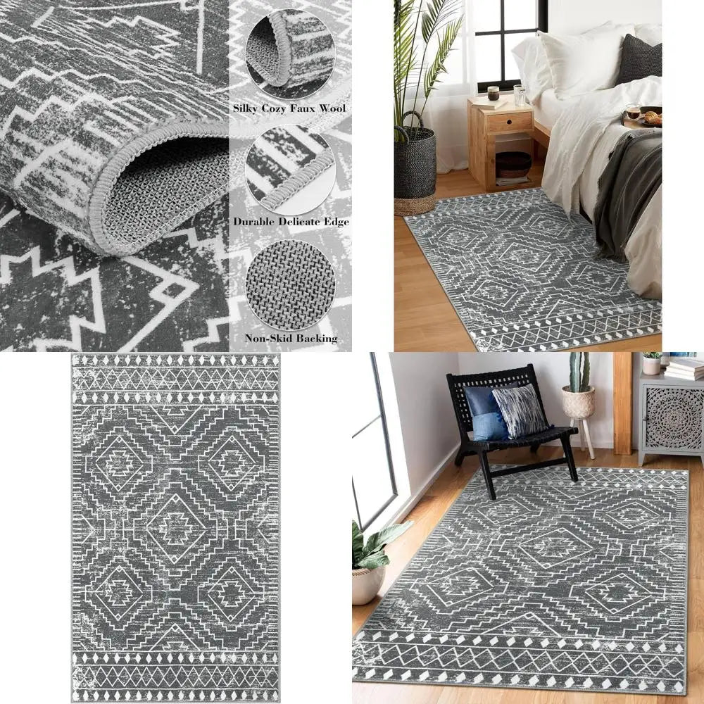 Moroccan Geometric Washable Cotton Rug Non Slip Living Room Mat