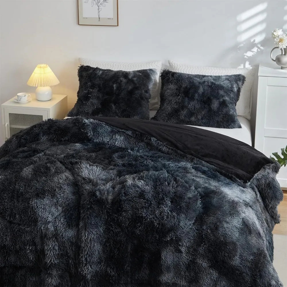 Faux Fur Plush Comforter Set Fluffy Shaggy Bedding 3 Piece