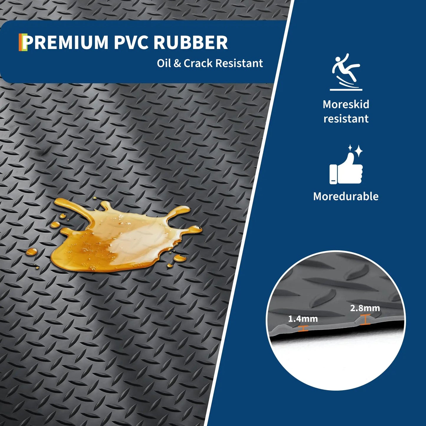 HiMISS Garage Floor Mat Non Slip PVC Roll Diamond Plate