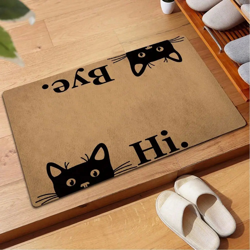 Welcome Doormat Indoor Entrance Decor Cat Monogram Jute Rug