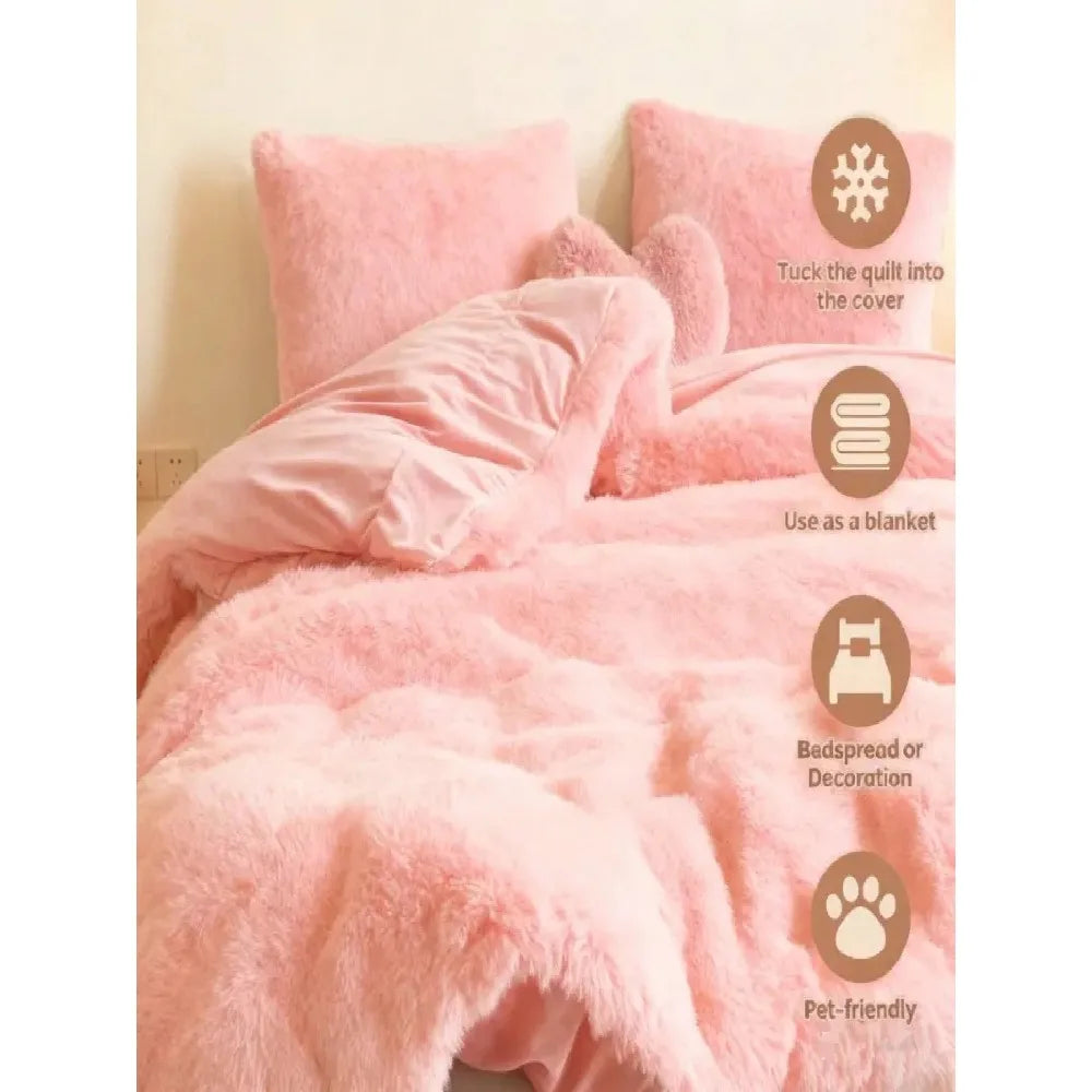 Light Luxury Plush Duvet Cover Set With Heart Pillowcases