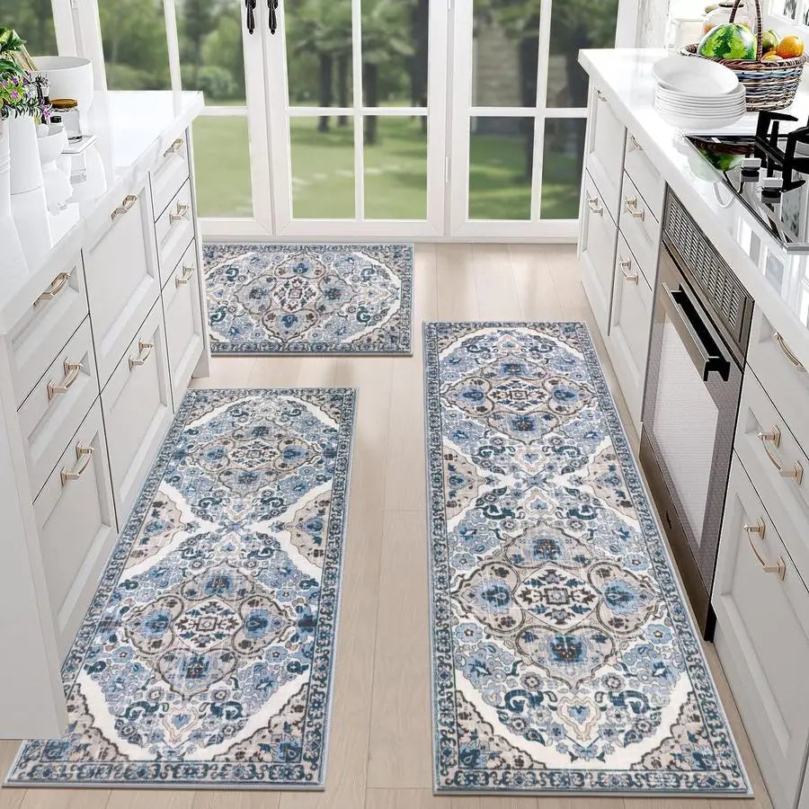Farmhouse Boho Kitchen Rugs Set Of 3 Non Slip Washable Mats