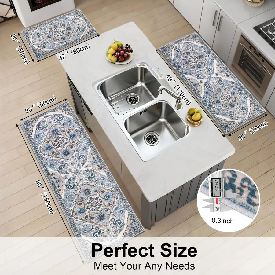 Farmhouse Boho Kitchen Rugs Set Of 3 Non Slip Washable Mats