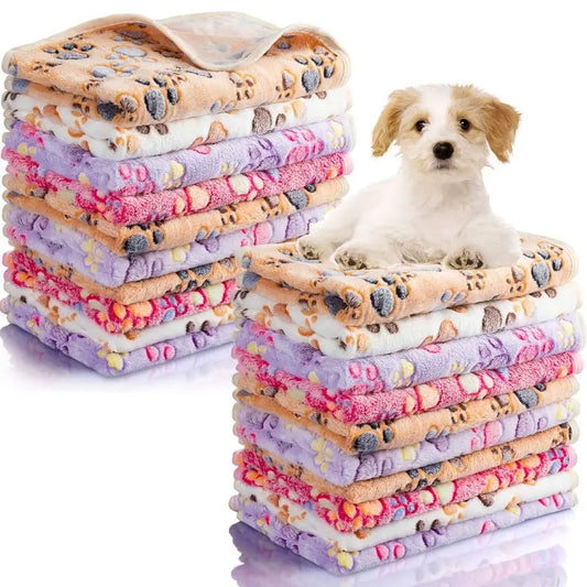 40 Pcs Blankets Soft Fluffy Fleece Washable Pet Dog Sleep mat Paw Print Pattern Fleece Blankets for Pets Throw Warm Bed Mat for