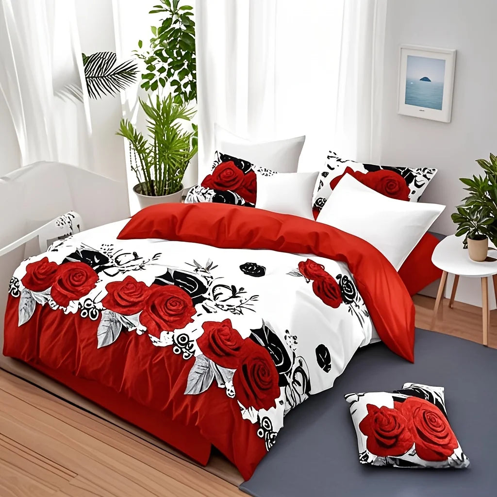 Romantic Luxury Bedding 9Pcs Set With Blackout Curtains