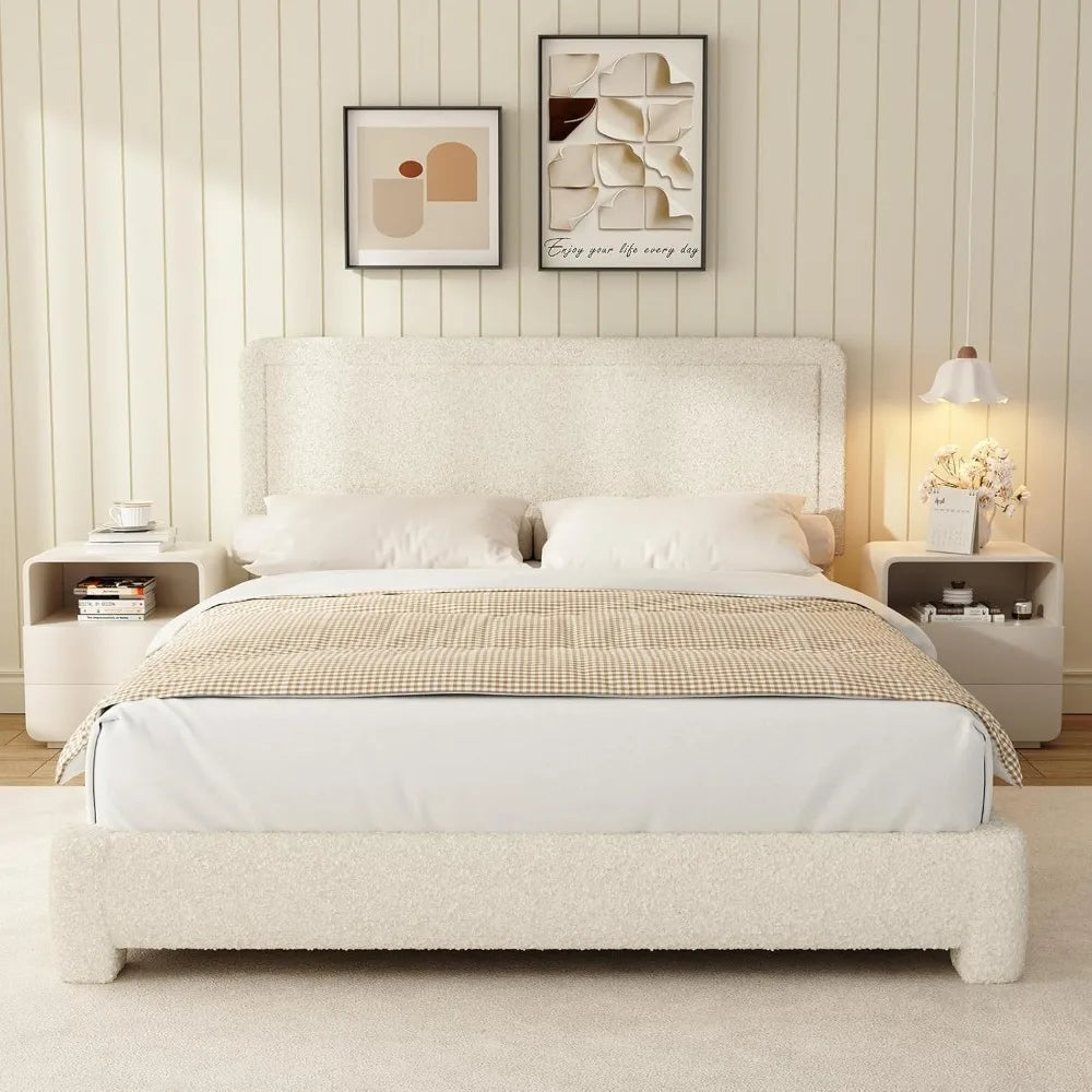 Adjustable Boucle Upholstered Bed Frame With Headboard