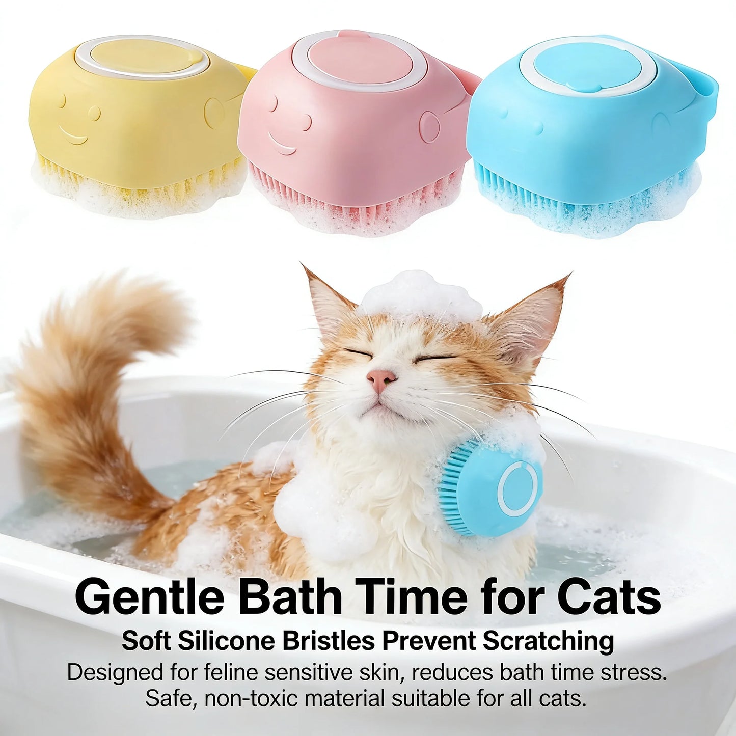 2-In-1 Pet Bath and Massage Brush Silicone Shampoo Storage