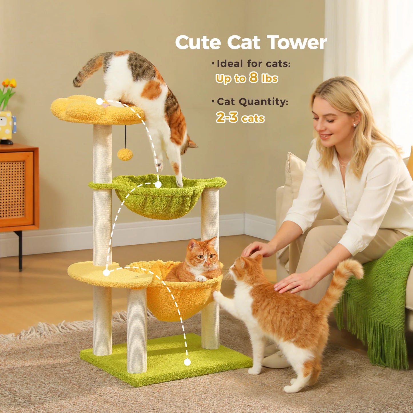PAWZ Road Flower Cat Tree 2 Hammocks And Sisal Posts