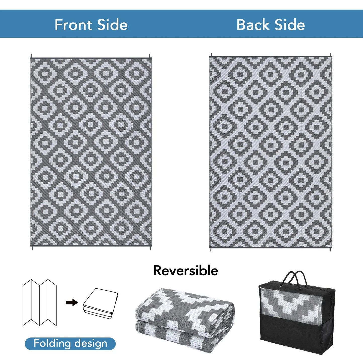 StudysetCN Outdoor Geometric Waterproof Reversible Plastic Straw Rug