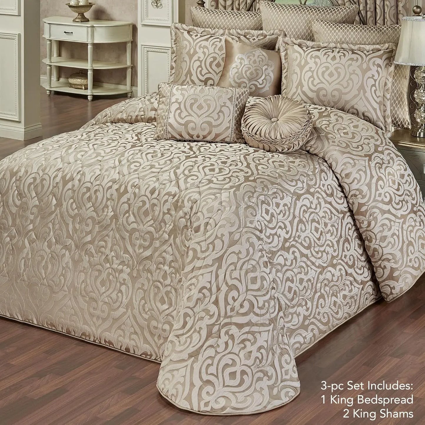 Davenport Luxury Bedding Bedspread Set With Jacquard Puff Texture