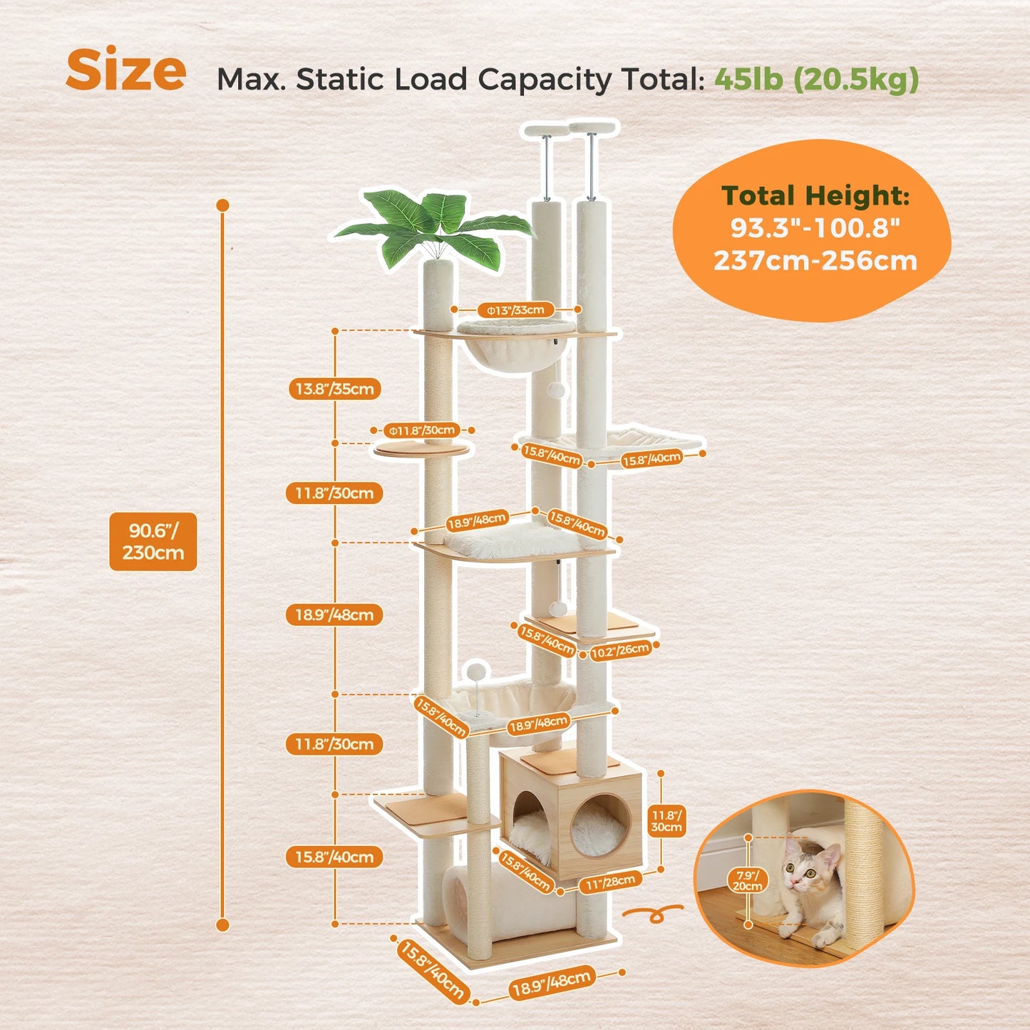 PAWZ Road Adjustable Wooden Cat Tree With Hammock And Posts