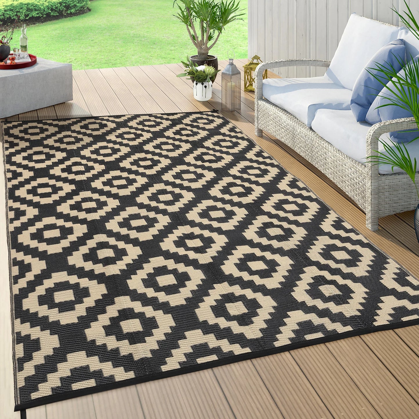 StudysetCN Outdoor Geometric Waterproof Reversible Plastic Straw Rug