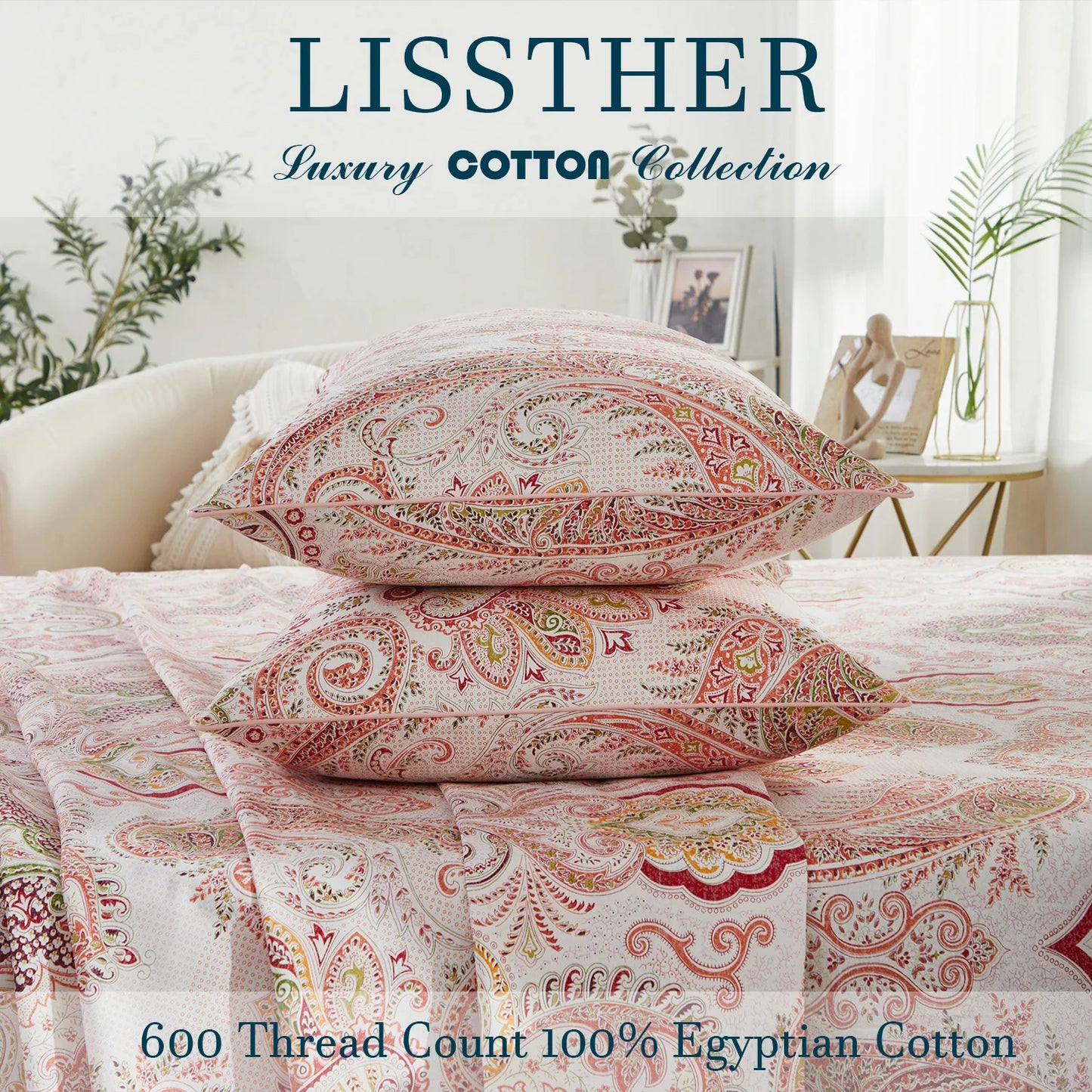 LISSTHERCN 3 Piece Duvet Cover Set Boho Paisley Print