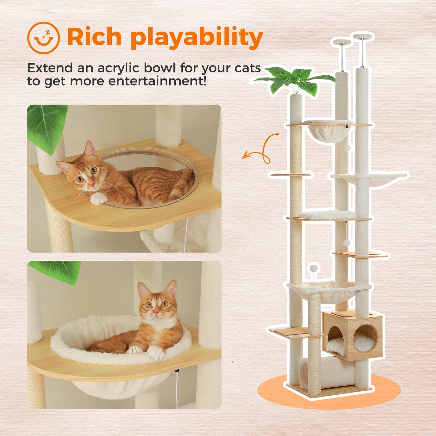 PAWZ Road Adjustable Wooden Cat Tree With Hammock And Posts