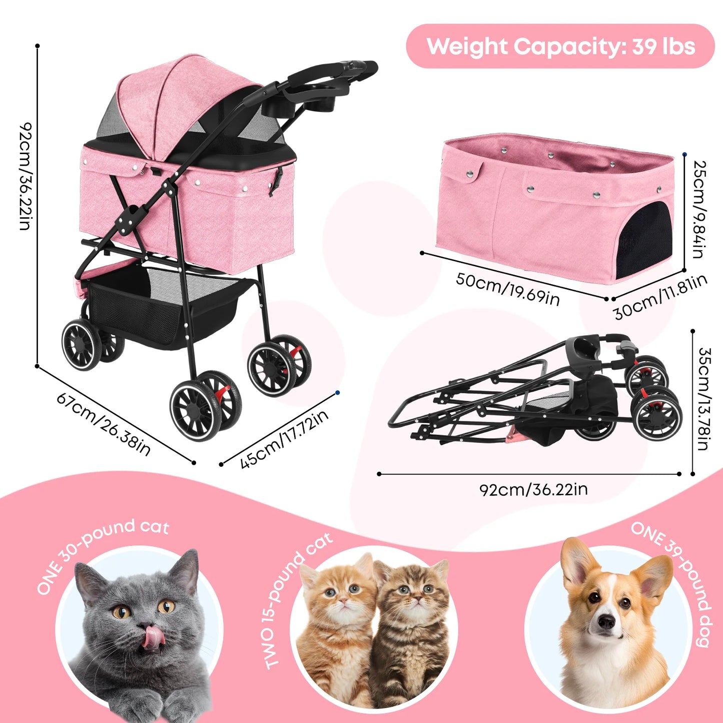 CHIHUAHUA Pet Stroller Portable Foldable Carrier For Dogs And Cats