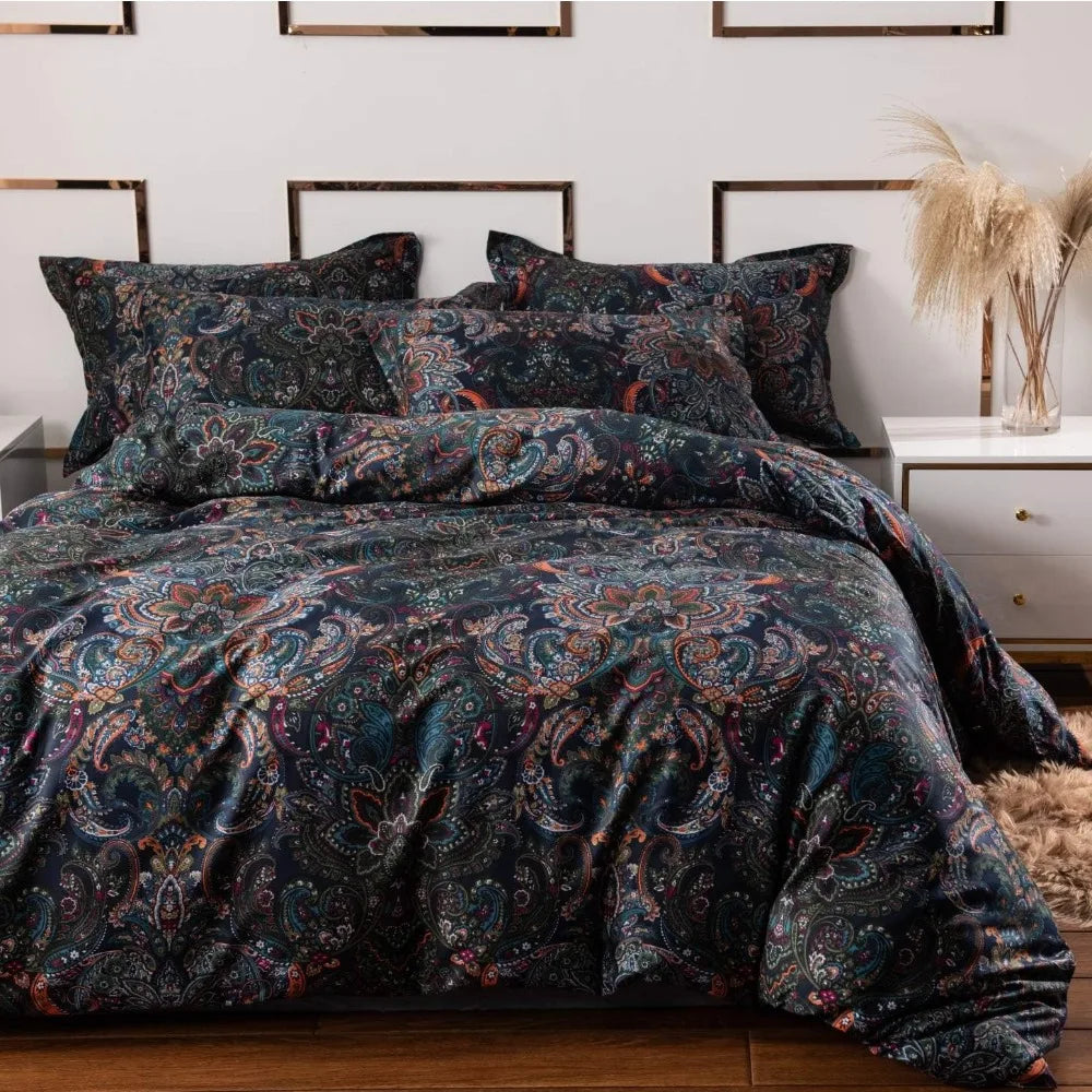 Rustic Paisley Pattern Duvet Cover Set Cotton Bedding Comfort
