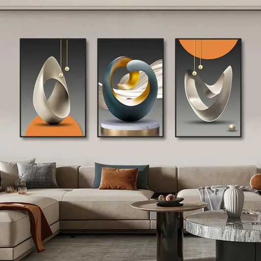 3pcs Modern Geometric Wall Art Canvas Prints Luxury Abstract Artwork Paintings for Modern Living Room Bedroom Wall Decor Picture
