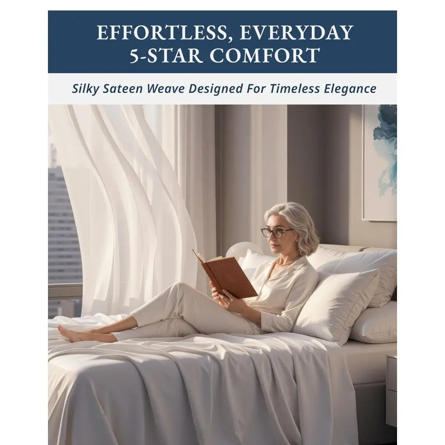 Egyptian Cotton Sheets Set Silky Sateen Weave