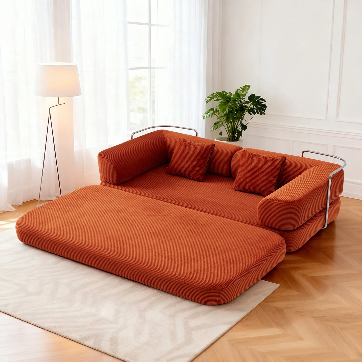 Futon Sofa Bed Foldable Convertible With L Shaped Armrests