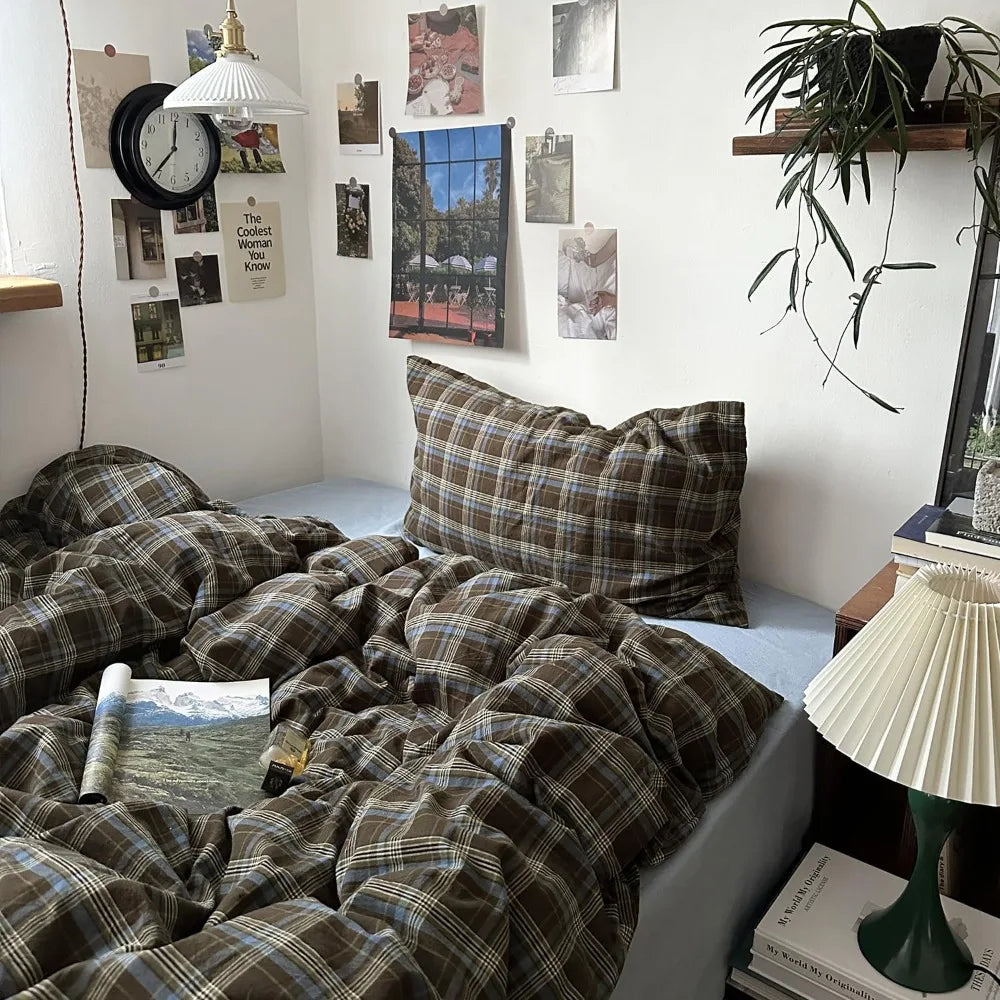 Buffalo Plaid Duvet Cover Set 3 Piece Vintage Bedding 100 Percent Bamboo Fiber