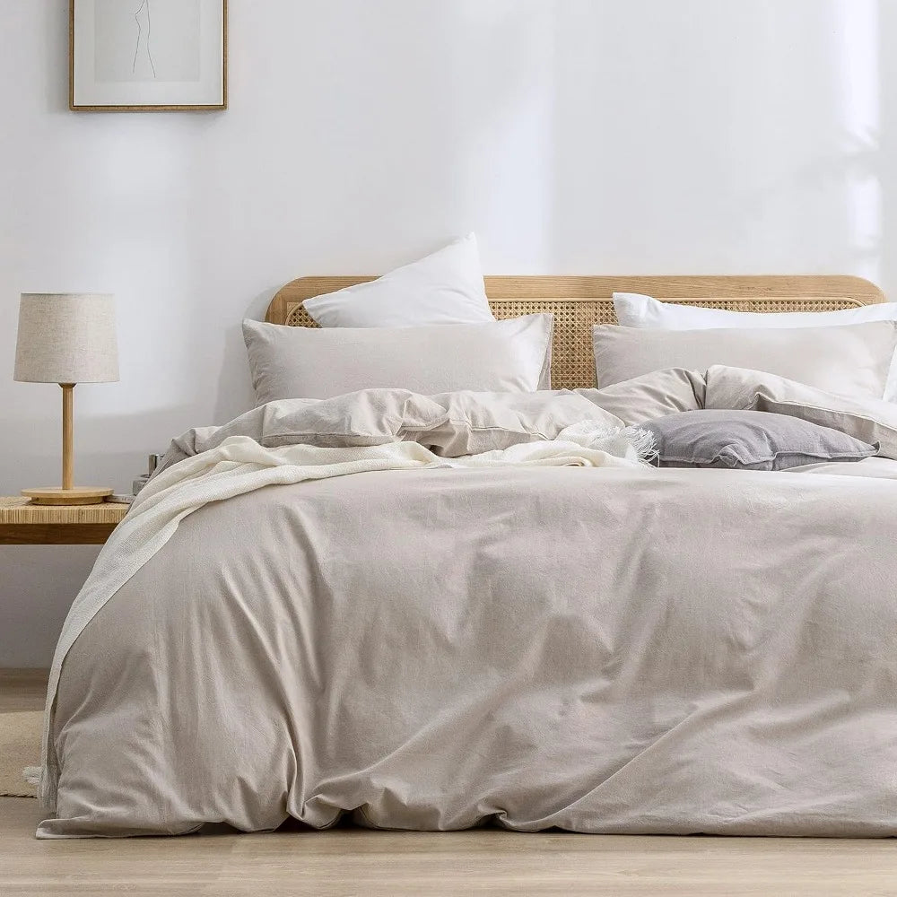 Premium Cotton Linen Duvet Cover Set 3 Piece Bedding