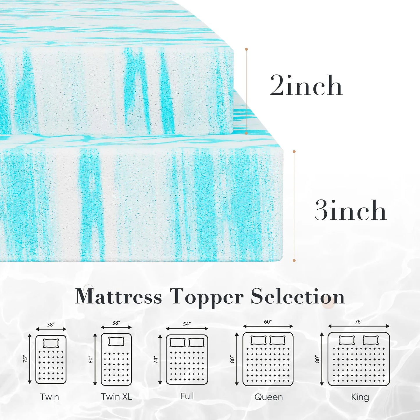 JHK Gel Memory Foam Mattress Topper For Bed Breathable Comfort