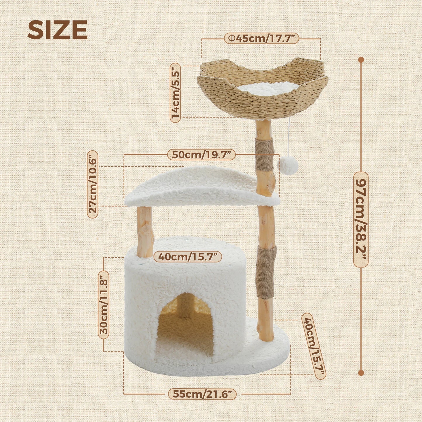 PEQULTICN Solid Wood Cat Tree Five Tier Modern Cat Tower