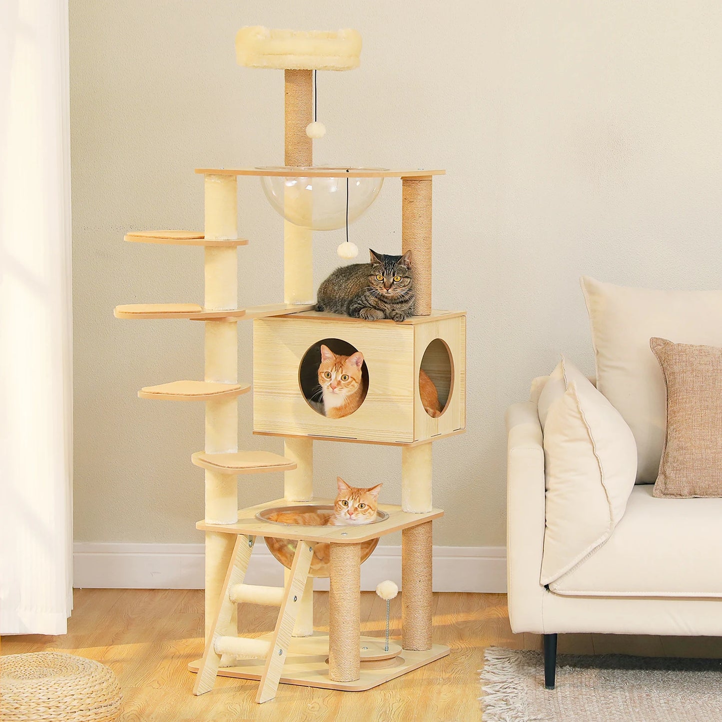 Multi-Level Cat Tree Indoor Wood Tower With Scratching Posts