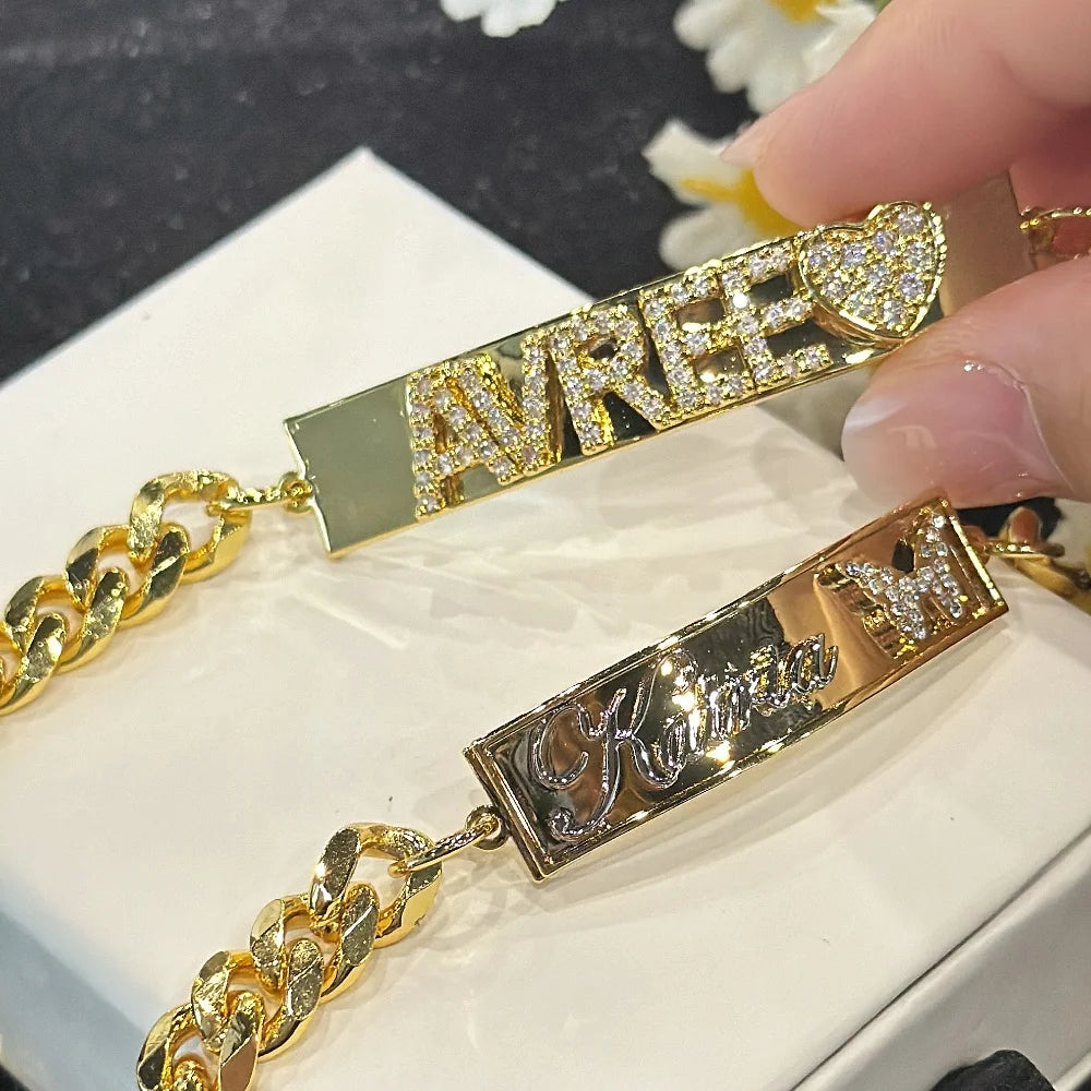DUOYING Custom 9mm Zircon Letter Bracelet With Cuban Chain