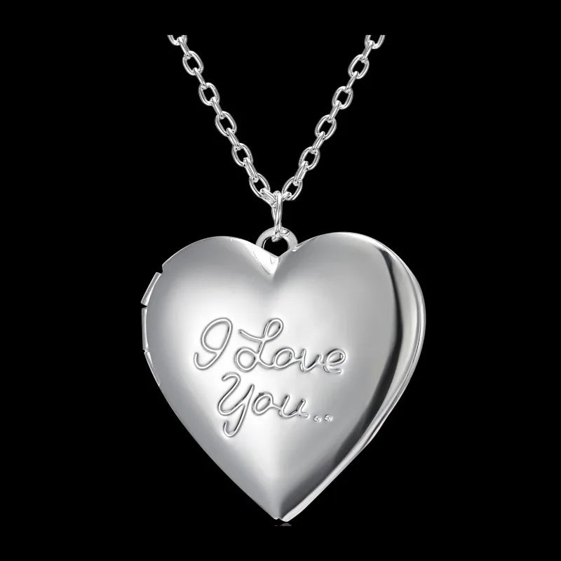 Engraved Love Peach Heart Photo Frame And Pendant Necklace