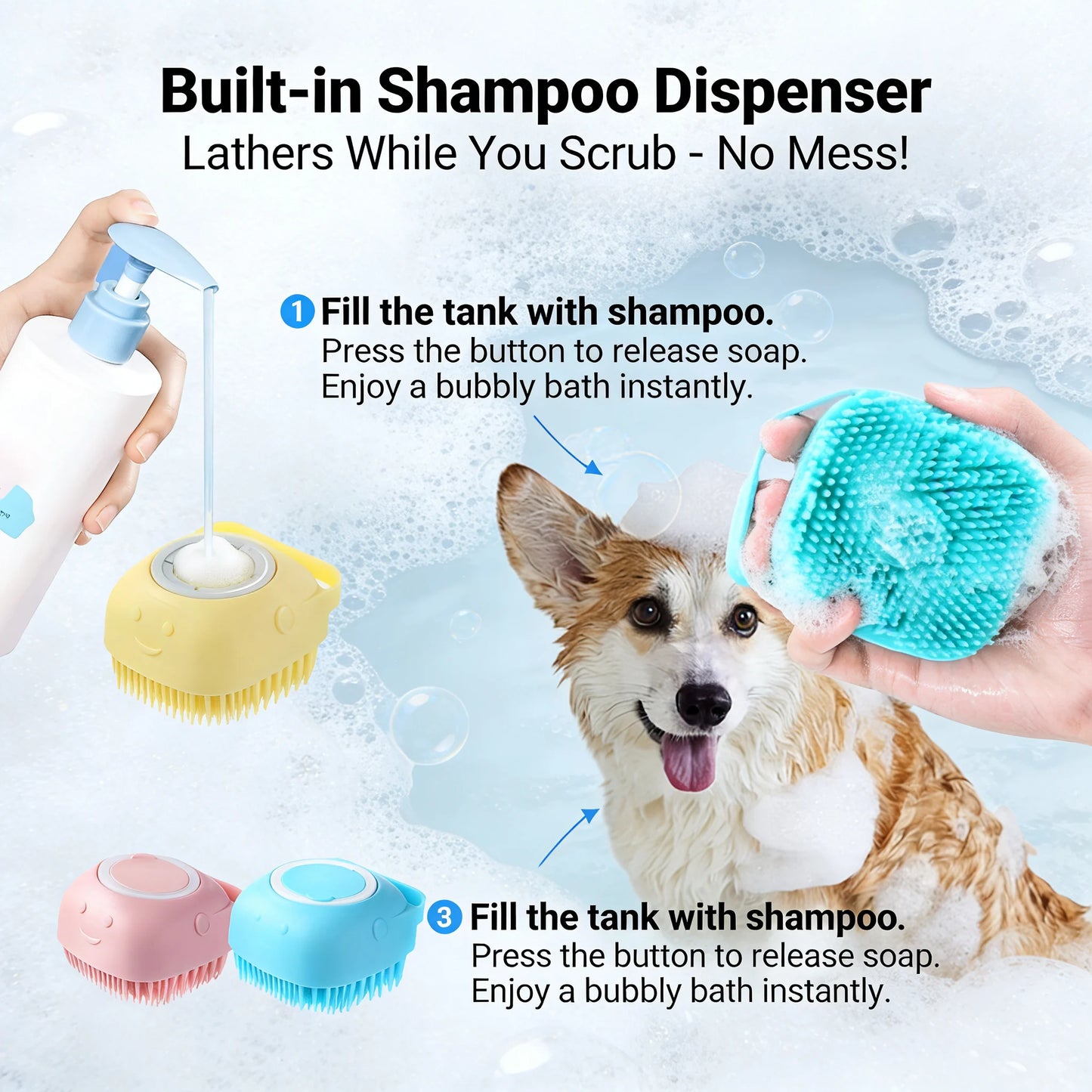 2-In-1 Pet Bath and Massage Brush Silicone Shampoo Storage