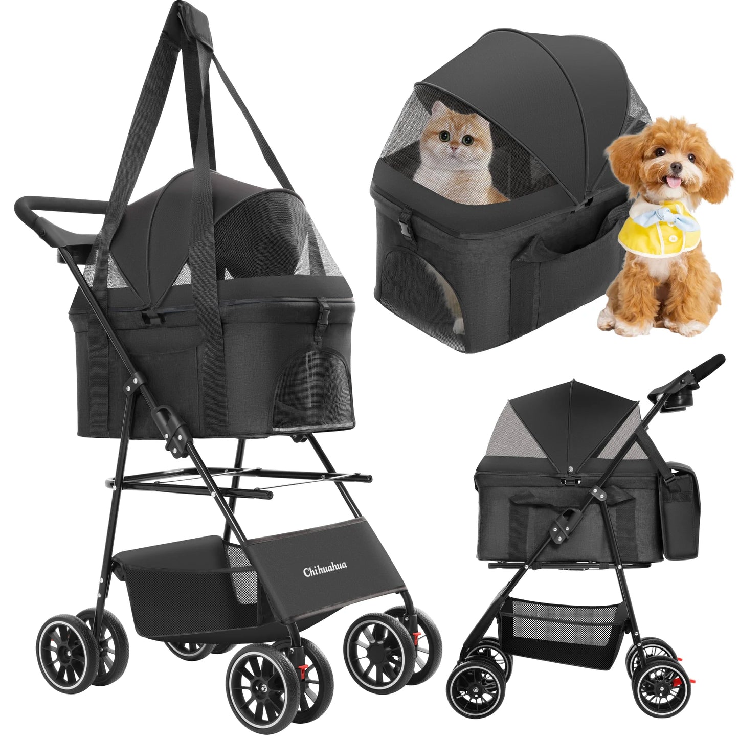 CHIHUAHUA 3 In 1 Pet Stroller For Dogs And Cats Lightweight Foldable Detachable