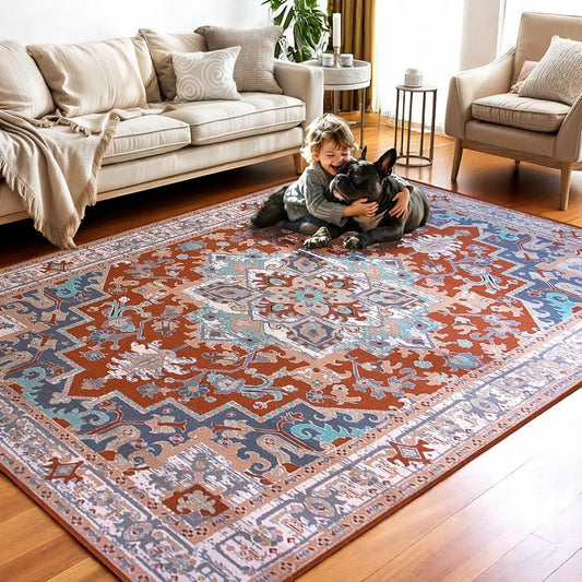 DIXSG Thin Washable Area Rug Boho Non Slip Machine Made Cotton