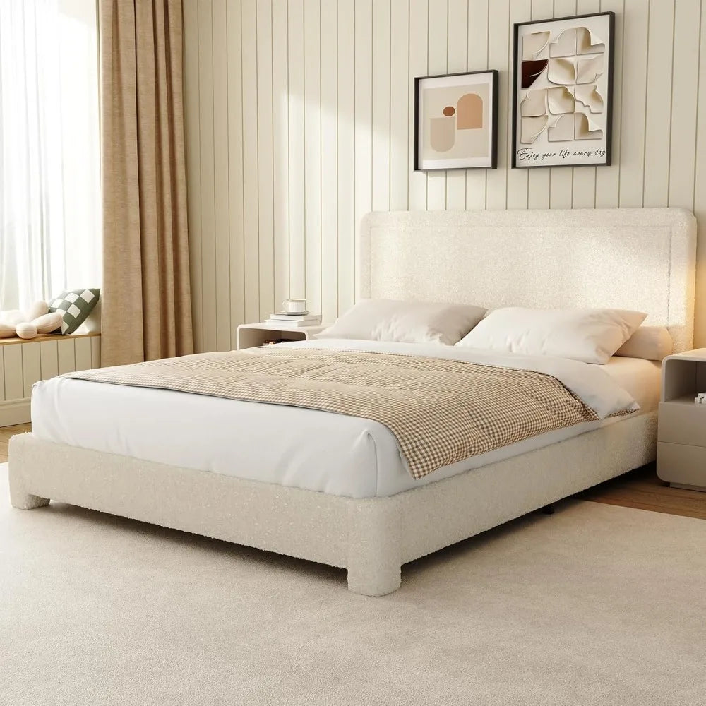 Adjustable Boucle Upholstered Bed Frame With Headboard