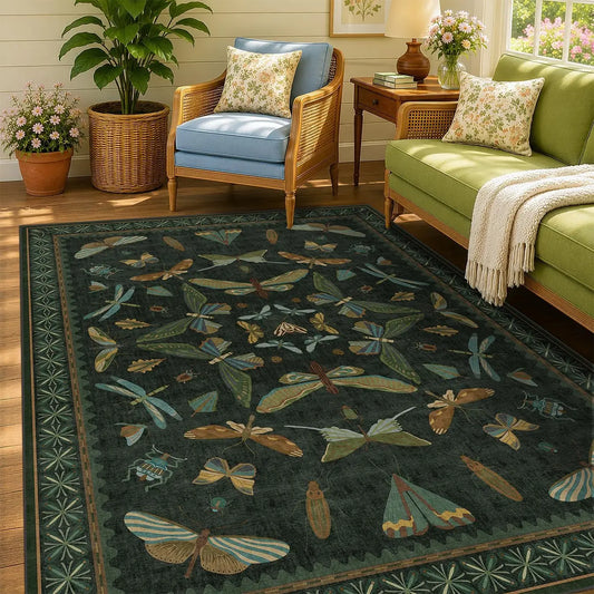 Wool Silk Striped Area Rug Non Slip Washable Living Room
